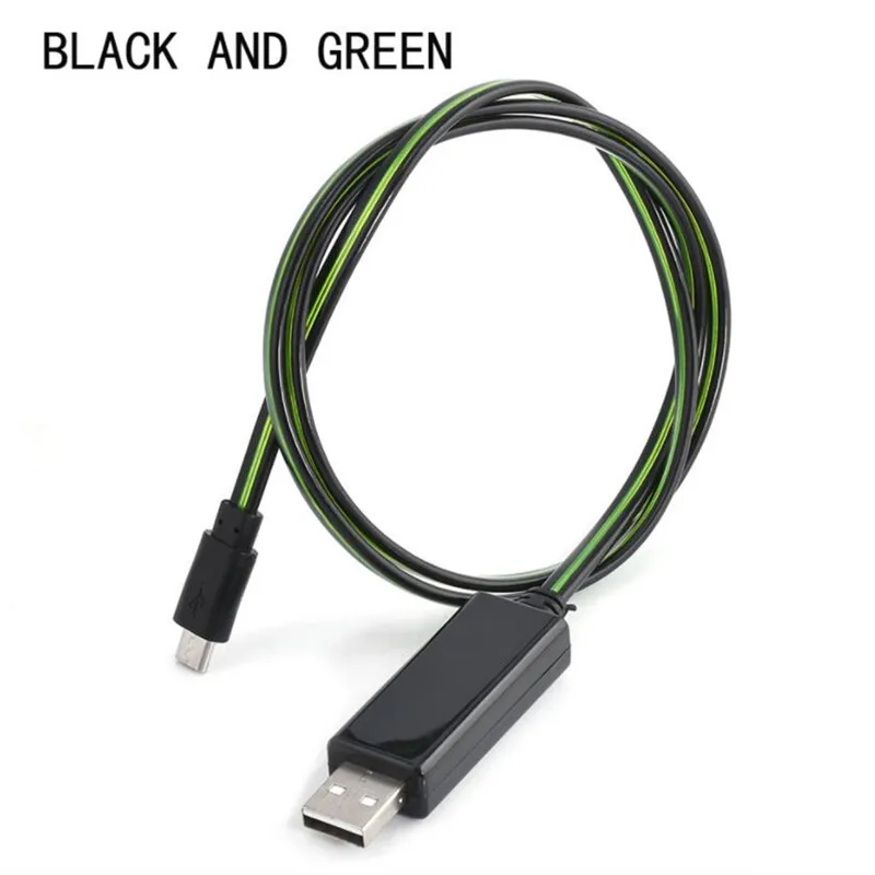 Светодиодный светящийся зарядный кабель USB для iPhone iPad samsung huawei Xiaomi type C Micro USB кабель для зарядки и передачи данных - Color: Black and green