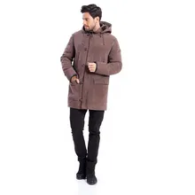 Зимняя кожаная куртка коричневая для мужчин с капюшоном Съемная куртка специальная круглая кнопка классическая мужская Куртка теплое пальто