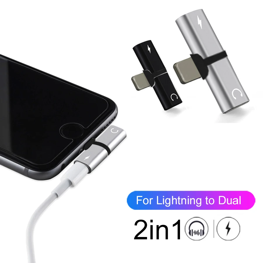 

For iPhone X 10 7 8 Plus Audio Charging Dual Adapter Splitter Cable For Lightning Jack to Earphone AUX Cable Connector Converter