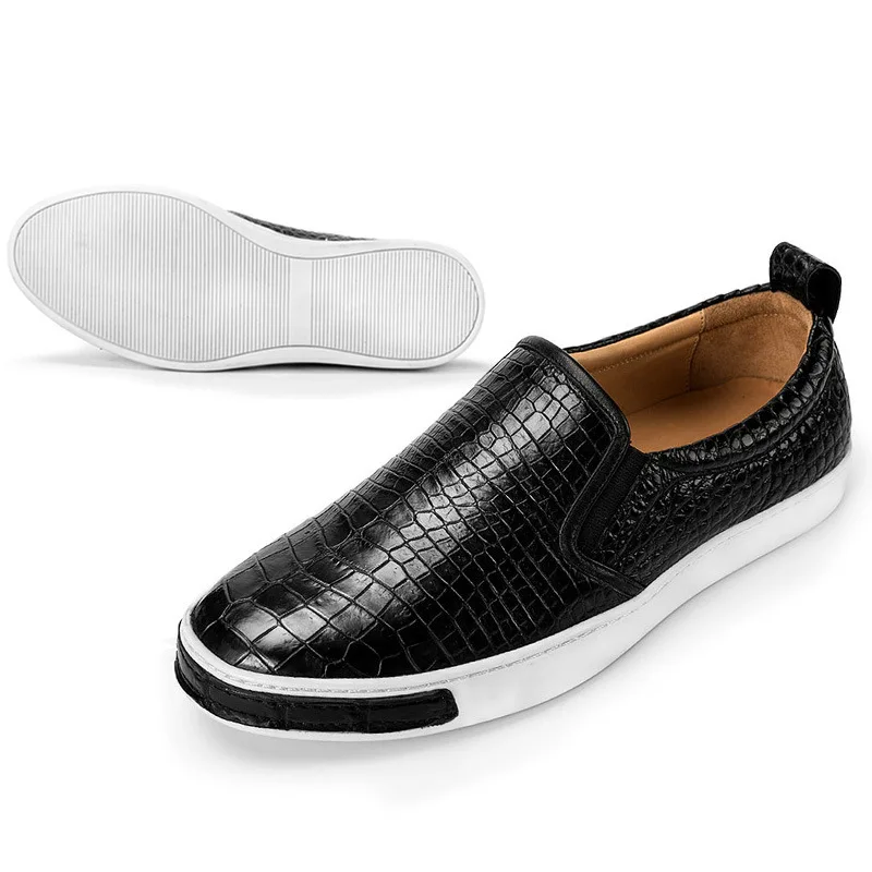 Брендовая мужская обувь; дизайнерские черные кроссовки; Лоферы ручной работы; деловая повседневная обувь из крокодиловой кожи; слипоны на плоской подошве; Рабочая обувь