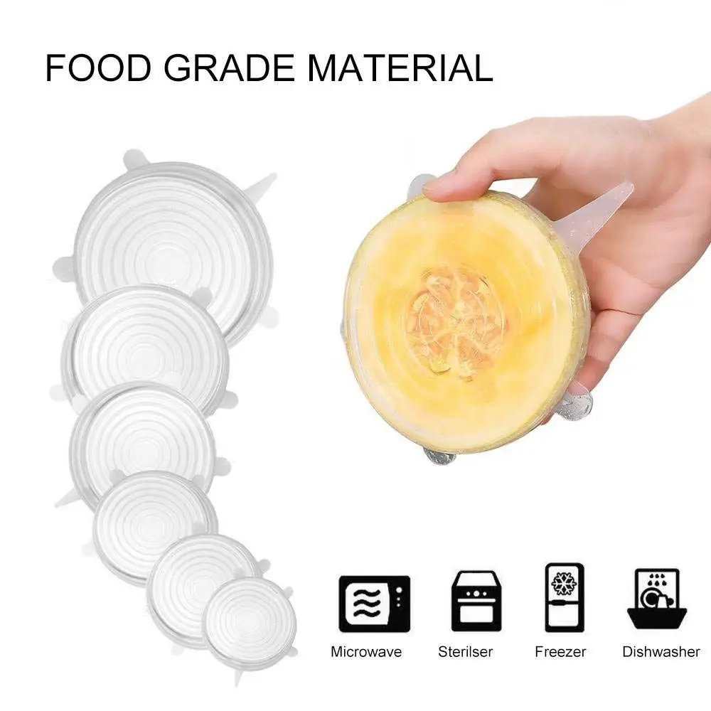 

Stretch Lids,Silicone Stretch Covers, Reusable Seal Food Stretch Wrap 6 Pack of Various Sizes for Fruits & Vegetables or Cups,