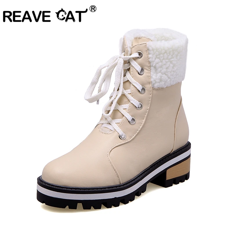 REAVE CAT/размеры 34-43; Брендовые женские ботинки; женская зимняя обувь; теплые зимние ботинки на меху; ботильоны на квадратном каблуке; bota feminina;