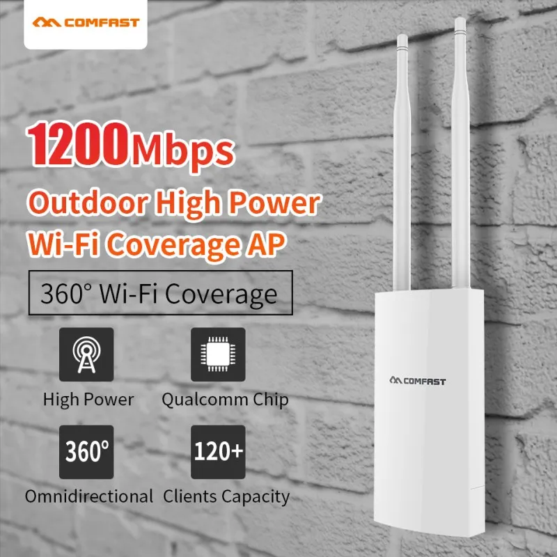 

1200Mbps 802.11ac 2.4G+5Ghz 48V PoE Outdoor wifi coverage AP CPE High Power Ethernet wireless bridge router base station antenna