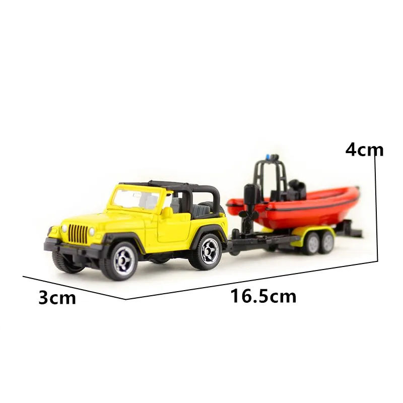 1658 SIKU Spielzeug Modell Jeep Wrangler mit Boot Motorboot Trailer Anhänger 