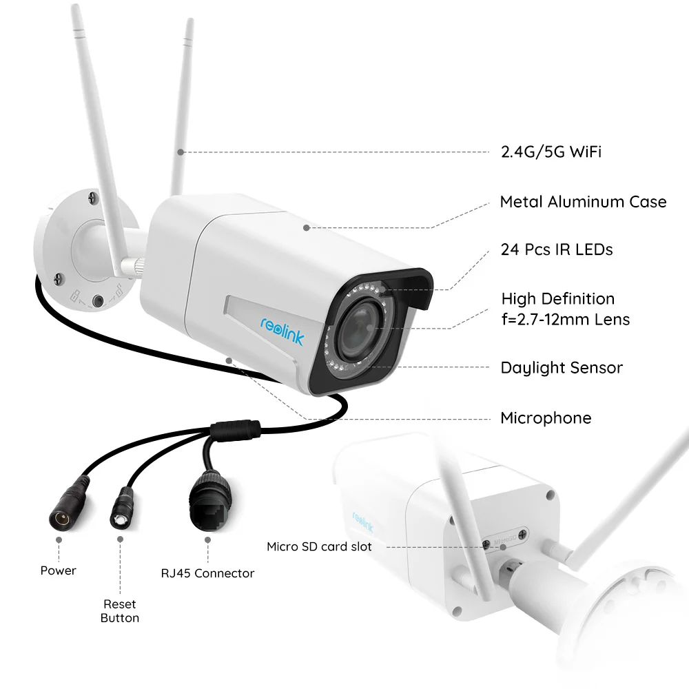 Reolink Видеонаблюдение Wi-Fi 2.4 г/5 г HD 5MP Зум Автофокус cctv Безопасности Ночноего Видения Пуля IP Камера RLC-511W