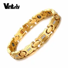 Vinterly золотая цепочка женский браслет из нержавеющей стали браслет Femme CZ камень энергия Магнитный гематит браслеты и браслет