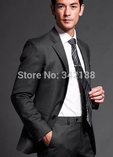 DISCOUNT! Custom Made Side Slit Charcoal Grey Groom Tuxedos/Notch Lapel Best Man Groomsmen Men Wedding Suits/cheap groom tuxedow top sale latest styles side slit one button white groom tuxedos groomsmen men s wedding suits best man suits cheap groom tuxedo