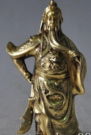 

B0602 7" Marked China 100% Bronze Guan Gong Guan Yu warrior Hold Dragon Sword Statue