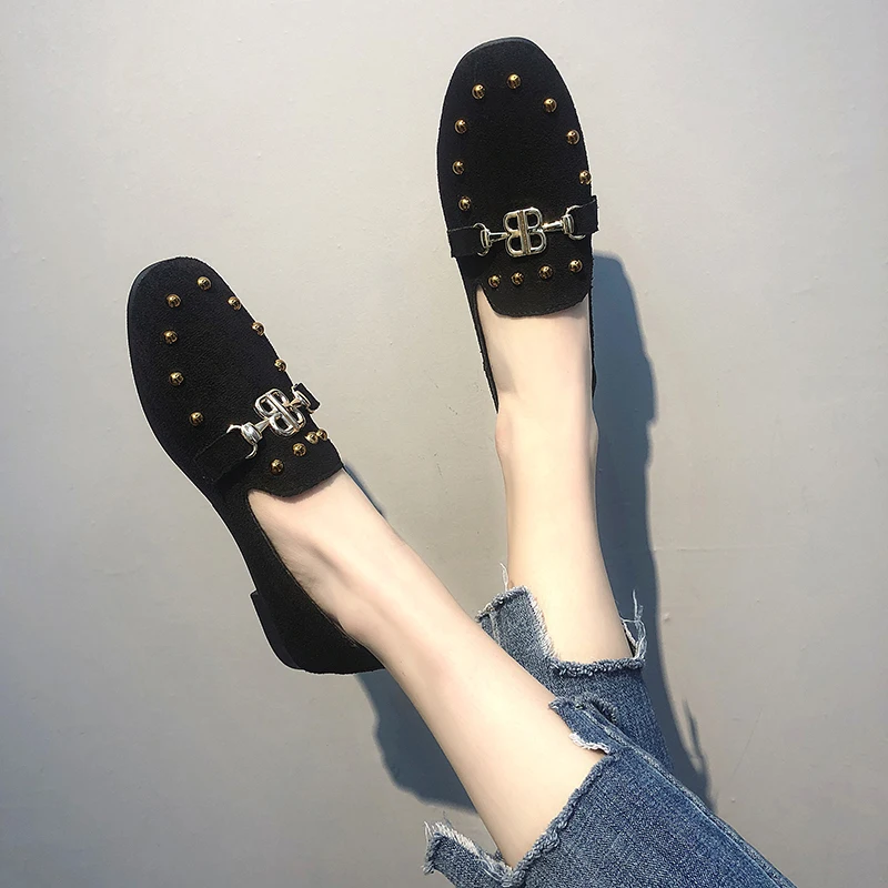 Simples Corée Bout Mocassins Khaki Carré Vantage Femmes Dames Fond Style Automne apricot Ballerines Suede black Mode Appartements Mou Chaussures fnxq8fr
