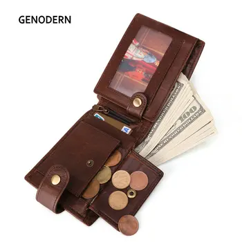 

GENODERN New Arrival Vintage RFID Men Wallets Hasp Functional Trifold Wallet for Men Large Capacity Male Purse