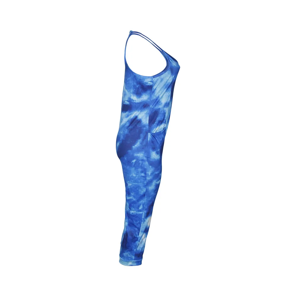 HAOOHU Tie Dye принтом сексуальный комбинезон Bodycon Летние комбинезоны Спагетти ремень тела Одна деталь плюс размер комбинезона женские