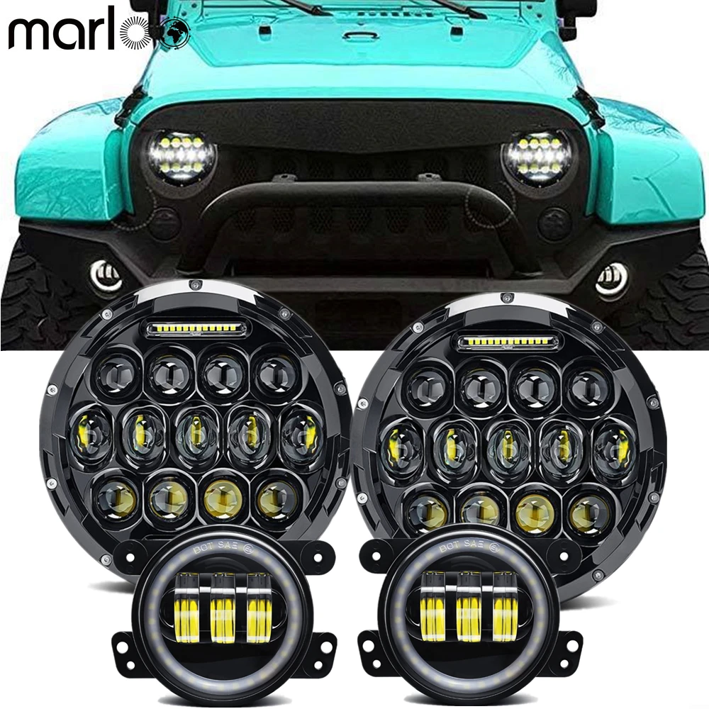 4/" inch Fog Lamp Kit For 07-17 Jeep Wrangler JK 7/" inch LED Headlight Halo