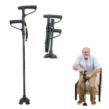 

NEW 2018 Outdoor Multi-function folding double handle old man walking stick Aluminum alloy helping hand elderly stick Four-leg