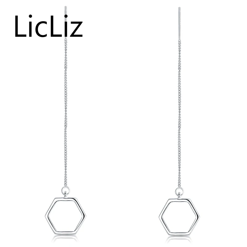 

LicLiz 925 Sterling Silver Hexta Geometric Drop Earrings Vintage Jewelry For Women Concise Design Christmas Gifts Brincos LE0242