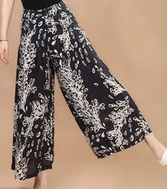 Новые женские свободные штаны модные женские широкие брюки размера плюс 5 xl штаны с цветочным принтом - Цвет: Черный