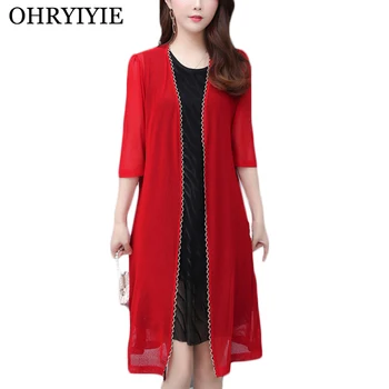 

OHRYIYIE Plus Size 5XL Summer Women Cardigan Sweater Poncho 2019 New Solid Color Knit Cardigans Ladies Outwear Coat Pull Femme