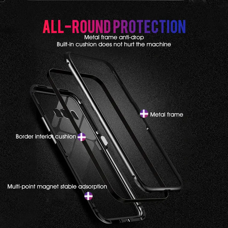 Магнитная Адсорбция металлический чехол для Samsung Galaxy S10 S9 S8 Plus S10e Note 8 9 A10 A20 A30 A50 закаленное стекло магнит задняя крышка