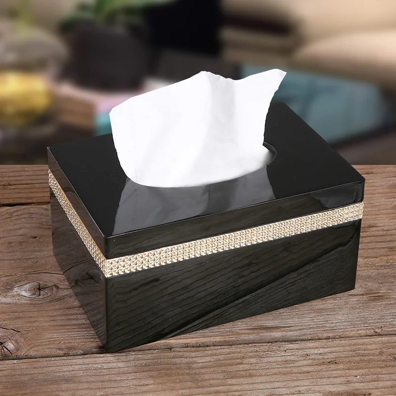 NEWYEARNEW Fashion Resin Tissue Box with Crystal Europe Home Decoration Storage Tissue Holder