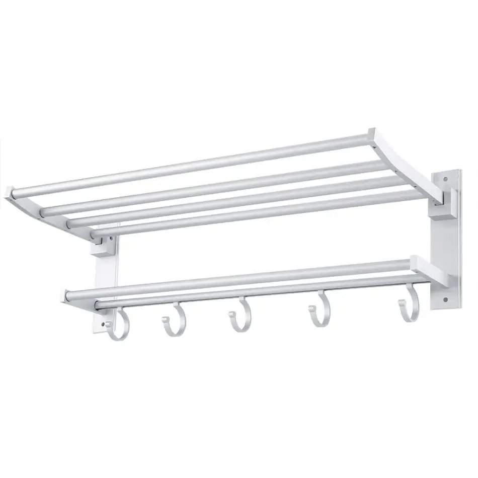 Fdit Alumimum Bath Towel Rack Holder Washcloth Shelf w/ 5 Hooks