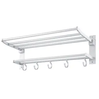 

Fdit Alumimum Bath Towel Rack Holder Washcloth Shelf w/ 5 Hooks Bathroom Washroom Tool Towel Rail Hanging Holder Organizer