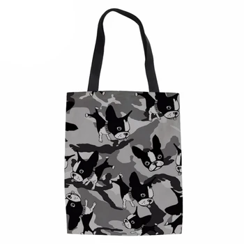 

NoisydesignsWomen Shopping Bags Large Top-Handle Bags Ladies Boston Terrier Printed Beach Bag for Females Recycle Canvas Eco Bag