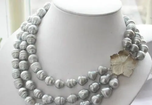 

FREE SHIPPING HOT sell new Style >>>>triple strands 11-13mm natural south sea gray baroque pearl necklace 17-19