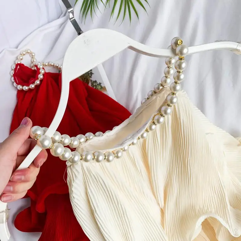 ALPHALMODA летние женские Милые шифоновые блузки с бусинами, жемчужное ожерелье, двухслойный шифоновый жилет с краями в форме листа лотоса