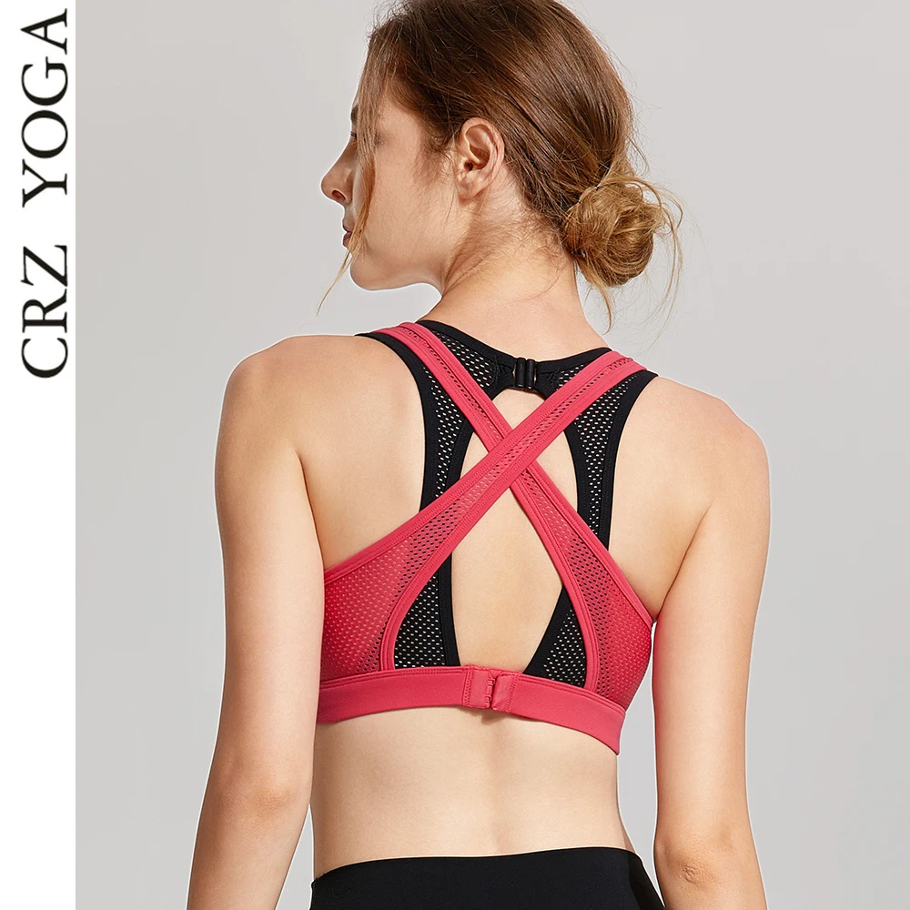 CRZ YOGA Women's Double Layer Crochet Mesh Wirefree Padded Yoga Sports Bra-in Sports Bras from