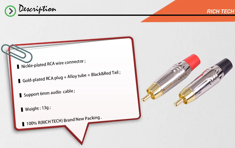 10 пар/20 шт RCA разъем Гладкий Silve RCA штекер позолоченный Аудио адаптер черный и красный косички динамик штекер для 7 мм кабель