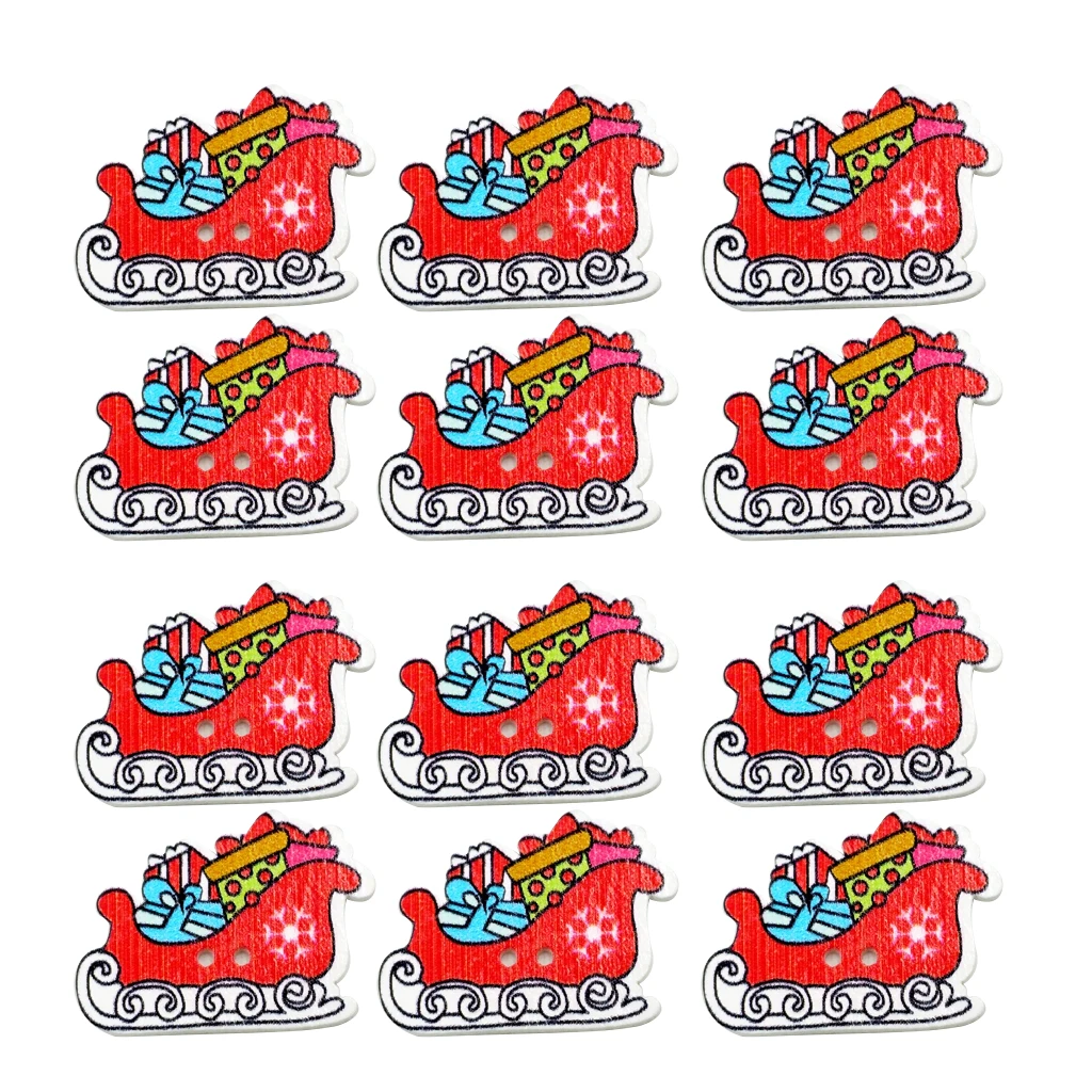 50 Pieces Xmas Sled Sleigh Wood Buttons Sewing Scrapbooking Gift Clothing Decoration
