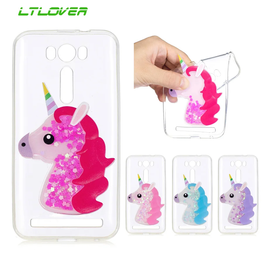 For Asus ZE500KL Cover Luxury 3D Quicksand Unicorn Soft Transparent TPU Case ASUS ZenFone 2 Laser Cases Back |