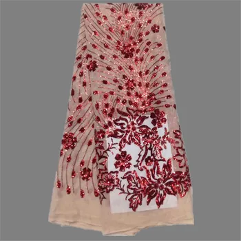 

Gorgeous party French net lace fabric nice African mesh cloth with sequins for lady GN78(5yards/lot) multi color