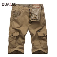 QUANBO, новинка, стиль сафари, Свободные повседневные шорты, брендовая одежда, летние хлопковые мужские короткие штаны, высокое качество, мужские шорты Карго