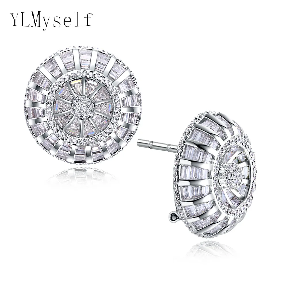 Big latest designer stud earrings with AAA CZ crystal zirconia White and gold color high quality jewelry earring for women