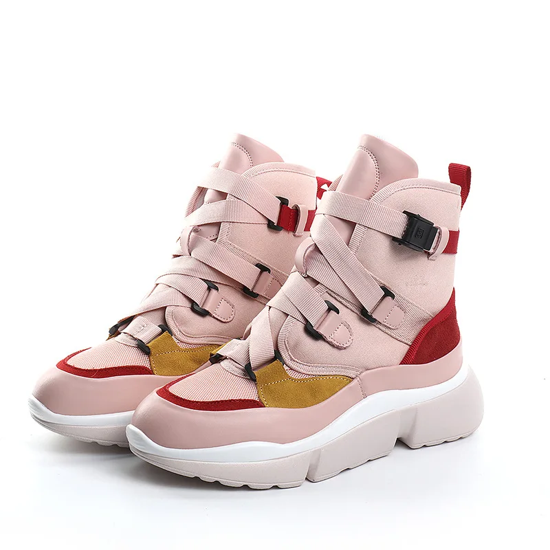 

High Top Sneakers 2018 Suede Leather Casual Shoes Chunky Rubber Sole Lace Up Ultra Women Flats Shoes Feminino Zapatos Mujer