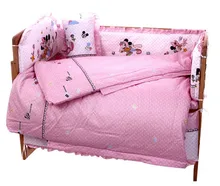 Promotion 7pcs Mickey Mouse baby bedding cot 4bumper 100 cotton Crib Sheet kit berco 4bumper duvet