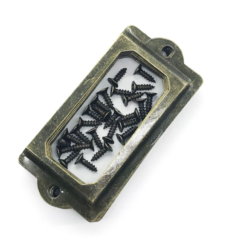 12Pcs/Set Antique Brass Metal Label Pull Frame Handle File Name Card Holder For Furniture Cabinet Drawer Box Case Bin