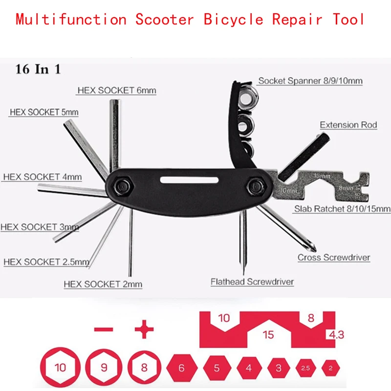 Multi Functional Key 16 In 1 Repair Tools Kit For Xiaomi M365 Scooter Bicycles 