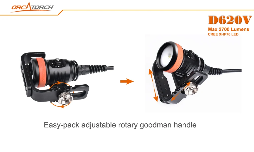 ORCATORCH D620V светодиодный светильник для дайвинга CREE XHP70 светодиодный 2700lm контейнер для дайвинга с ручкой Goodman фото/видео светильник 150 м подводный