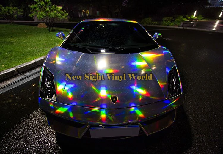 Holographic Laser Chrome Silver Iridescent Vinyl Wrap Car Film Air Bubble Free