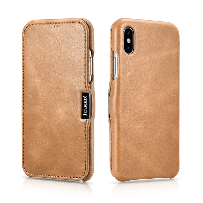 

For iPhone XS XR Flip Case Retro Cowhide Genuine Leather Phone Case Slim Simple Business Smart Bag Cover for Apple iPhone XS Max