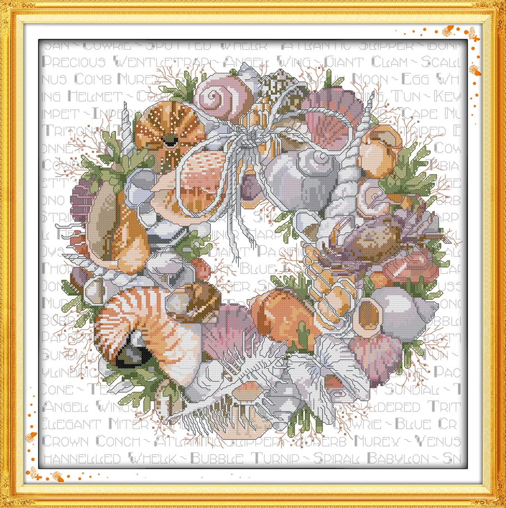 The conch wreath cross stitch kit pattern printed on canvas 18ct count stitching embroidery DIY handmade needlework | Дом и сад