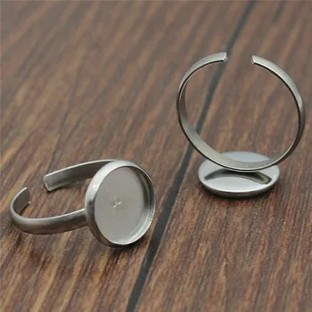 

10pcs Stainless Steel Material Fit 8mm 10mm 12mm Round Glass Cabochon Simple Adjustable Ring Setting Base For Jewelry Making