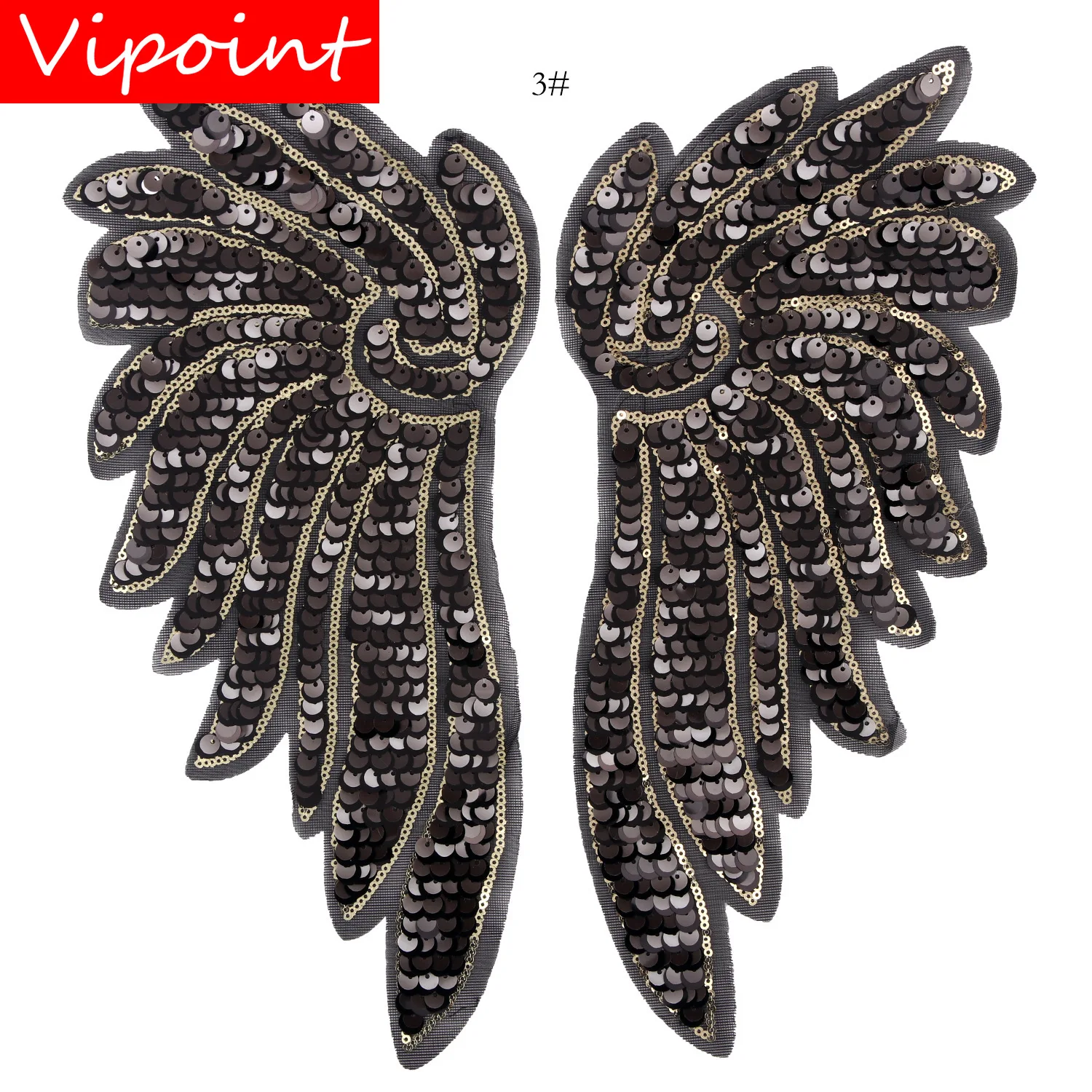 

VIPOINT embroidery Sequins big wings patches feather patches badges applique patches for clothing JW-6