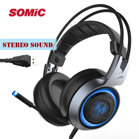 Fones de Ouvido Fone de Ouvido com Microfone Luz para Jogos de Computador Somic Estéreo Jogos Duplo Feixe Vibração Usb 3 Cores Led G951 Som