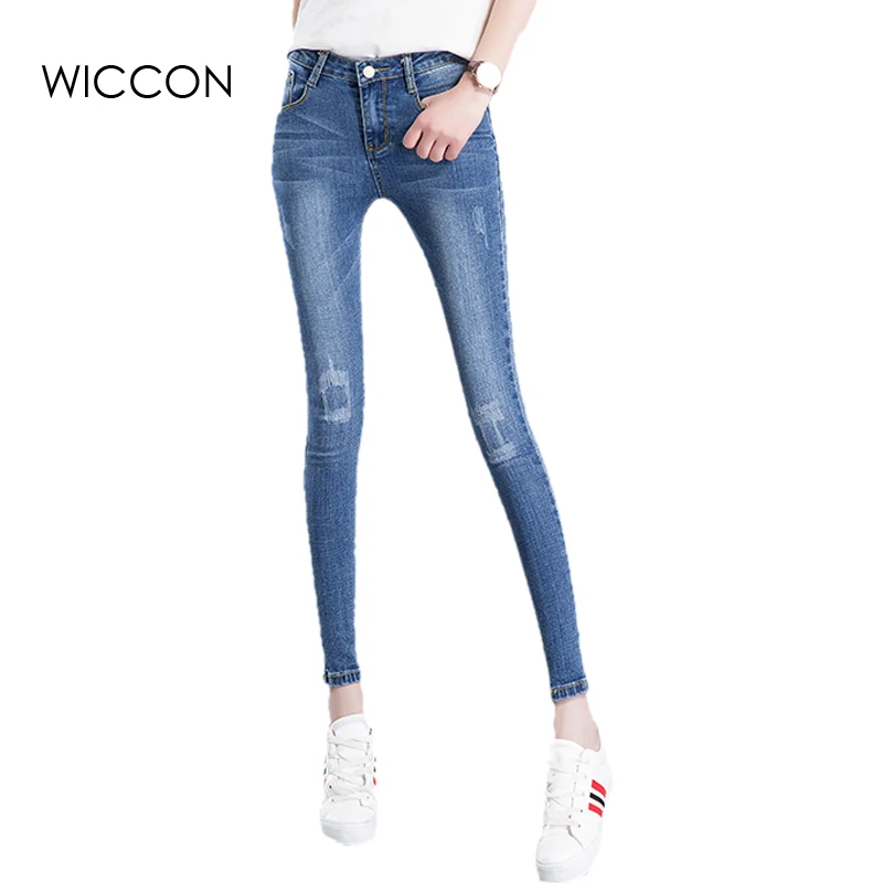 

Fashion Vintage Cool full Length Elasticity skinny jeans scratched denim Trousers Bleached slim women pencil pants High waist