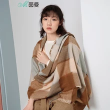 INMAN, корейский стиль, женская зимняя, осенняя, универсальная, сохраняющая тепло, в стиле пэчворк, двухстороннее использование, шаль, шарф
