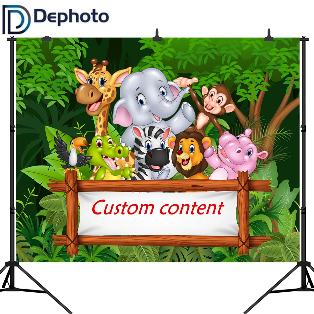 Dephoto Birthday Backgrounds for Photography Studio Jungle Party Animals Cartoon Forest Leaves Kid Backdrop Printed Photocall |