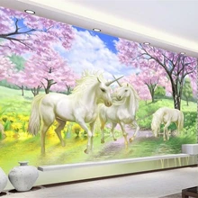 Пользовательские фото обои современный сон Сакура Единорог художественные обои Гостиная диван ТВ фон домашний декор обои