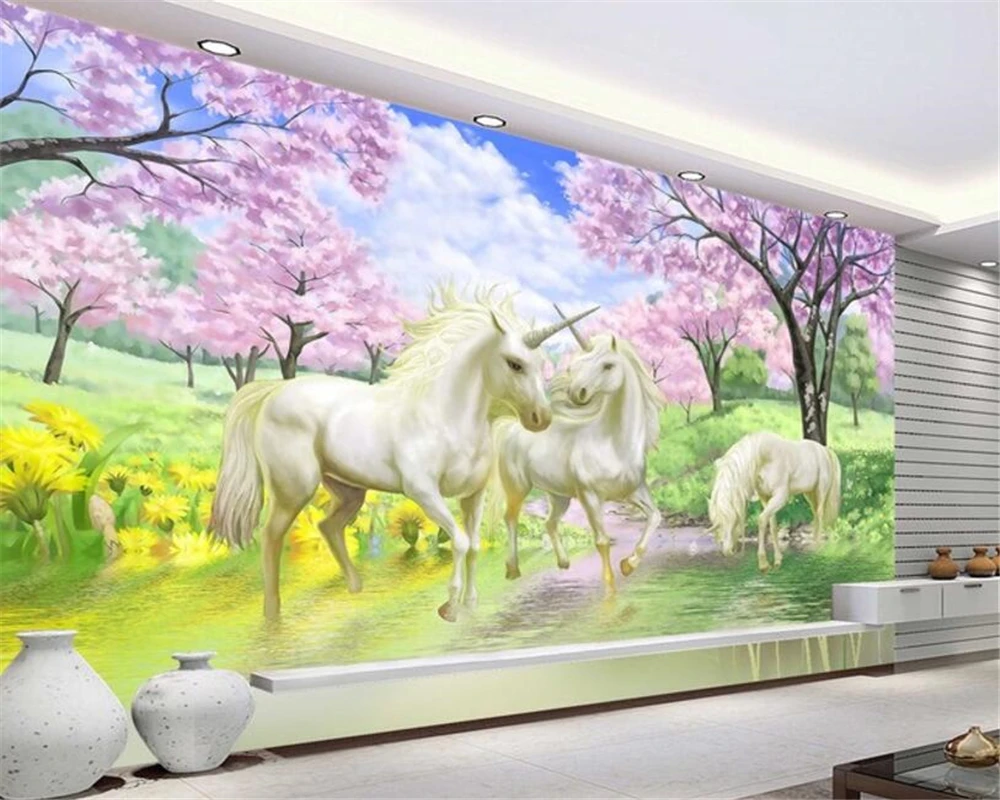 Beibehang Nach Foto Tapete Moderne Traum Sakura Einhorn Wand papier ... Beibehang Nach Foto Tapete Moderne Traum Sakura Einhorn Wand papier ...